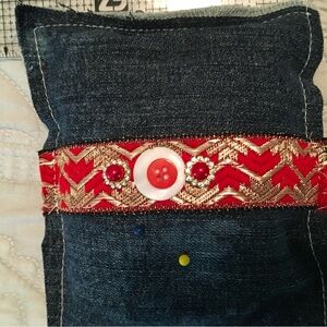 Handmade Denim Pincushion with Trim